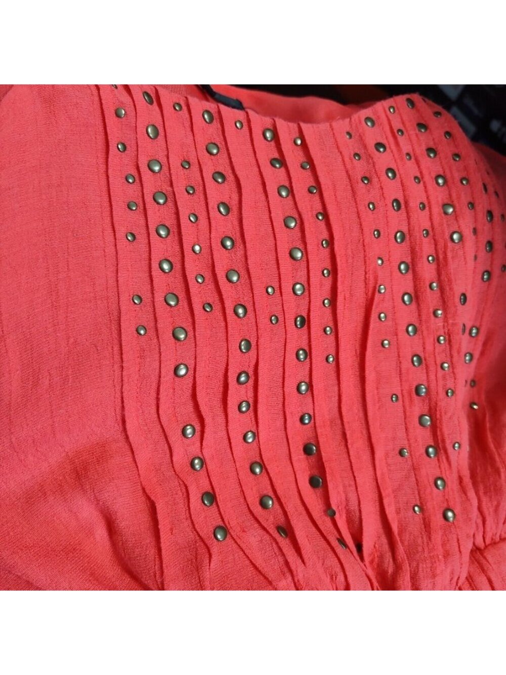 Lucca Couture Lined Crinkle Dress Sundress Women Size M Red-Orange MISSING STUDS - Picture 7 of 8